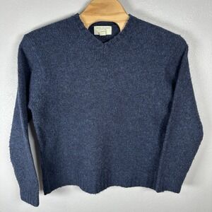 Vintage American Eagle Sweater Mens Large Wool Blend Vneck Blue Thick Fisherman
